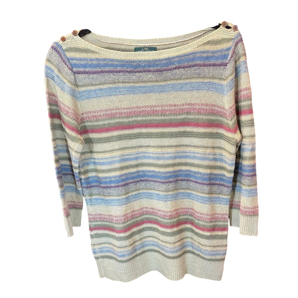 Lauren Ralph Lauren Jeans Co Linen Sweater Sz M Striped Boat Neck Coastal Preppy